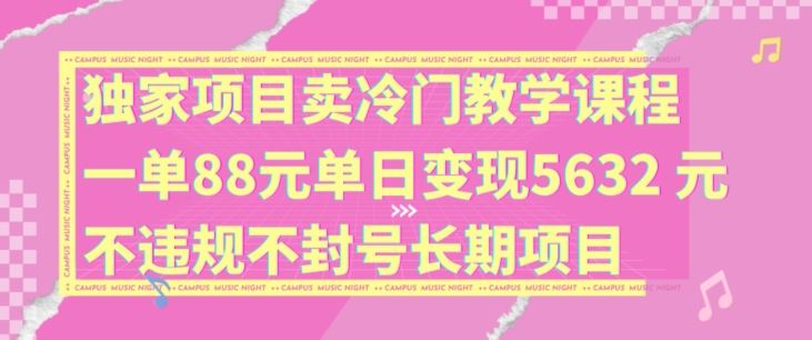 独家项目卖冷门教学课程一单88元单日变现5632元违规不封号长期项目【揭秘】-同心网创