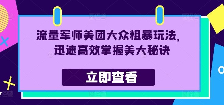 流量军师美团大众粗暴玩法，迅速高效掌握美大秘诀-同心网创