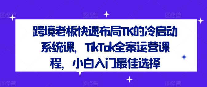 跨境老板快速布局TK的冷启动系统课，TikTok全案运营课程，小白入门最佳选择-同心网创