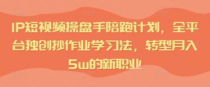 IP短视频操盘手陪跑计划，全平台独创抄作业学习法，转型月入5w的新职业-同心网创