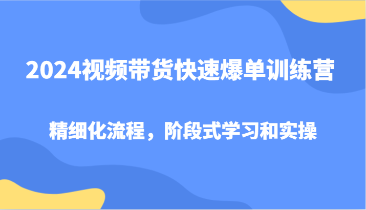 2024视频带货快速爆单训练营，精细化流程，阶段式学习和实操-同心网创