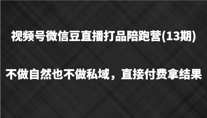 视频号微信豆直播打品陪跑(13期)，不做不自然流不做私域，直接付费拿结果-同心网创