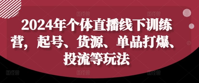 2024年个体直播训练营，起号、货源、单品打爆、投流等玩法-同心网创