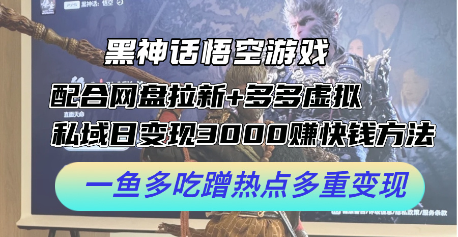 （12316期）黑神话悟空游戏配合网盘拉新+多多虚拟+私域日变现3000+赚快钱方法。…-404网创