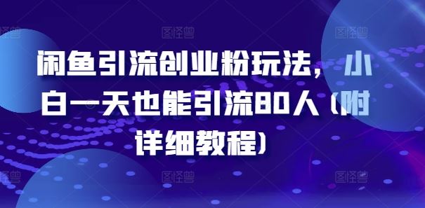 闲鱼引流创业粉玩法，小白一天也能引流80人(附详细教程)-同心网创