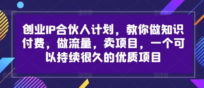 创业IP合伙人计划，教你做知识付费，做流量，卖项目，一个可以持续很久的优质项目-404网创