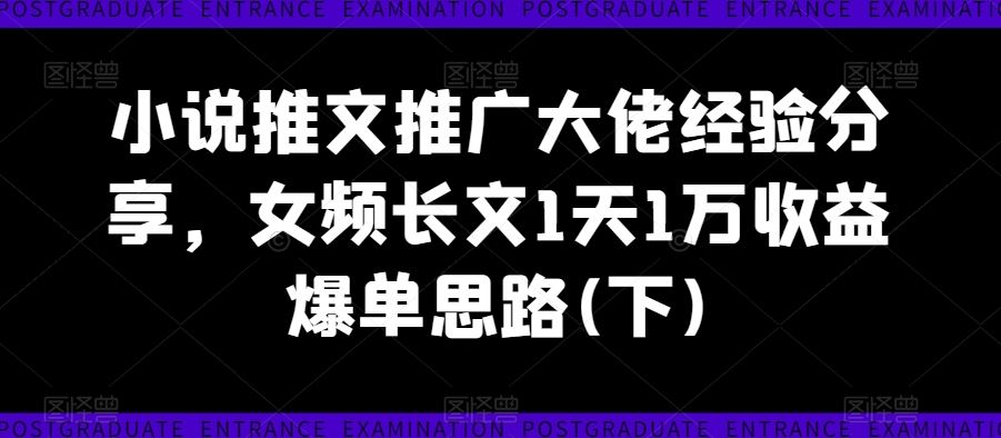 小说推文推广大佬经验分享，女频长文1天1万收益爆单思路(下)-同心网创