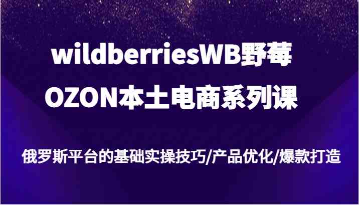 wildberriesWB野莓/OZON本土电商系列课，俄罗斯平台的基础实操技巧/产品优化/爆款打造-同心网创