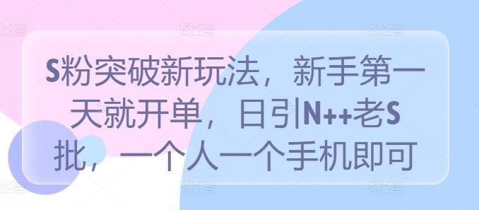 S粉突破新玩法，新手第一天就开单，日引N++老S批，一个人一个手机即可【揭秘】-404网创