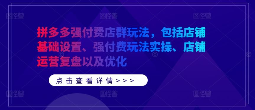 拼多多强付费店群玩法，包括店铺基础设置、强付费玩法实操、店铺运营复盘以及优化-404网创