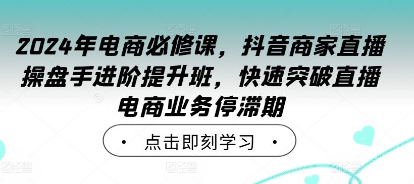 2024年电商必修课，抖音商家直播操盘手进阶提升班，快速突破直播电商业务停滞期-404网创