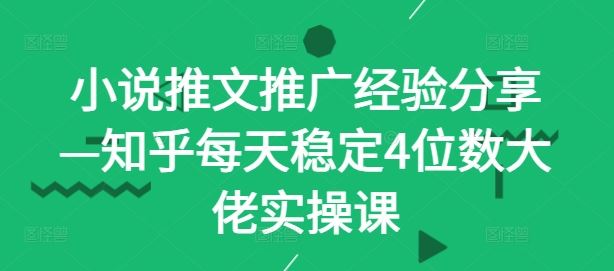 小说推文推广经验分享—知乎每天稳定4位数大佬实操课-404网创