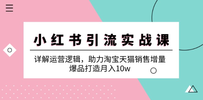 （12809期）小红书引流实战课：详解运营逻辑，助力淘宝天猫销售增量，爆品打造月入10w-同心网创