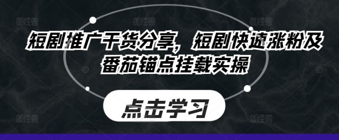 短剧推广干货分享，短剧快速涨粉及番茄锚点挂载实操-404网创