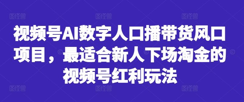 视频号AI数字人口播带货风口项目，最适合新人下场淘金的视频号红利玩法-同心网创