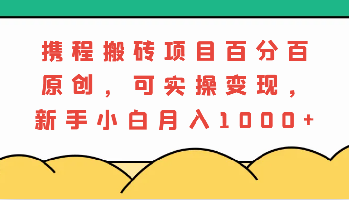 携程搬砖项目，百分百原创，可实操变现，新手小白月入1000+-同心网创