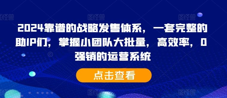 2024靠谱的战略发售体系，一套完整的助IP们，掌握小团队大批量，高效率，0 强销的运营系统-同心网创