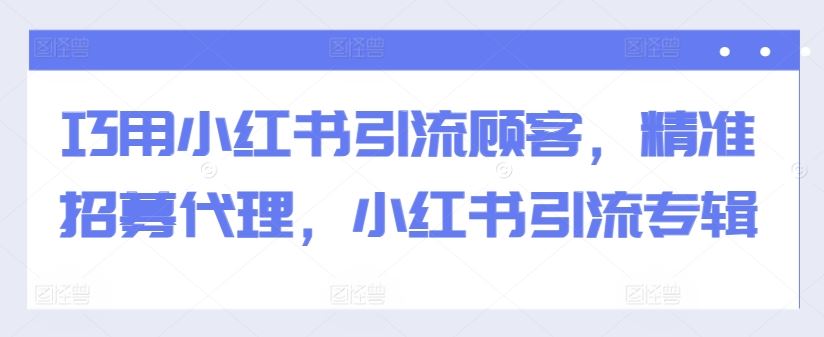 巧用小红书引流顾客，精准招募代理，小红书引流专辑-同心网创