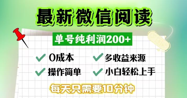 （13108期）微信阅读最新玩法，每天十分钟，单号一天200+，简单0零成本，当日提现-同心网创