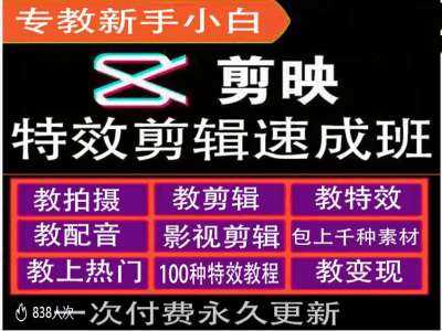 剪映特效教程和运营变现教程，特效剪辑速成班，专教新手小白-404网创