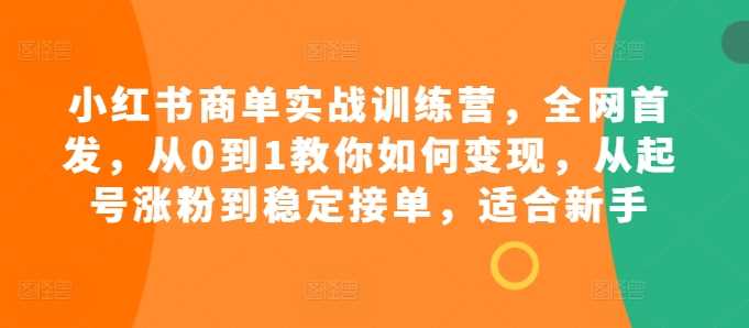 小红书商单实战训练营，全网首发，从0到1教你如何变现，从起号涨粉到稳定接单，适合新手-404网创