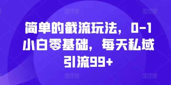 简单的截流玩法，0-1小白零基础，每天私域引流99+【揭秘】-同心网创