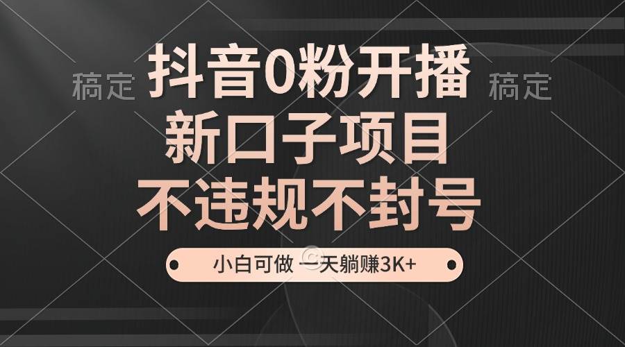 （13301期）抖音0粉开播，新口子项目，不违规不封号，小白可做，一天躺赚3K+-404网创