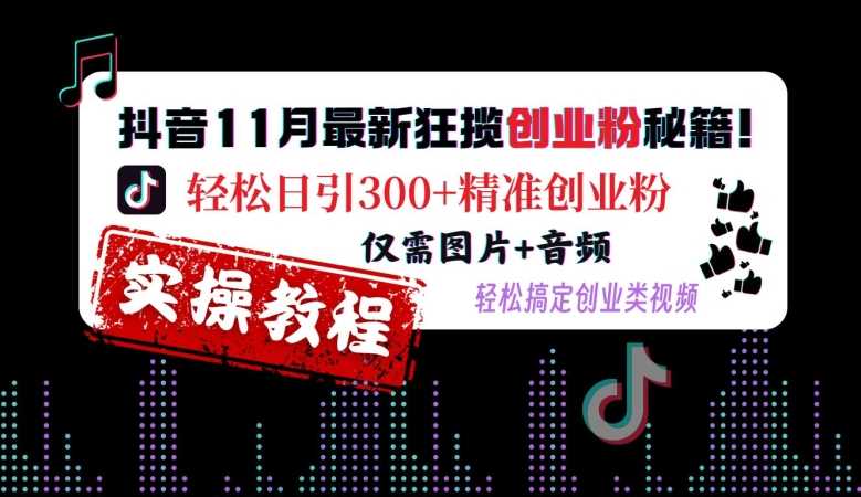 抖音11月最新狂揽创业粉秘籍，轻松日引300+精准创业粉，仅需图片+音频，轻松搞定创业类视频-404网创