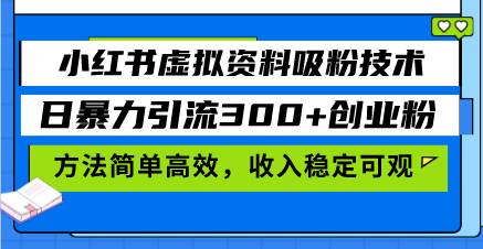 （13345期）小红书虚拟资料吸粉技术，日暴力引流300+创业粉，方法简单高效，收入稳…-同心网创