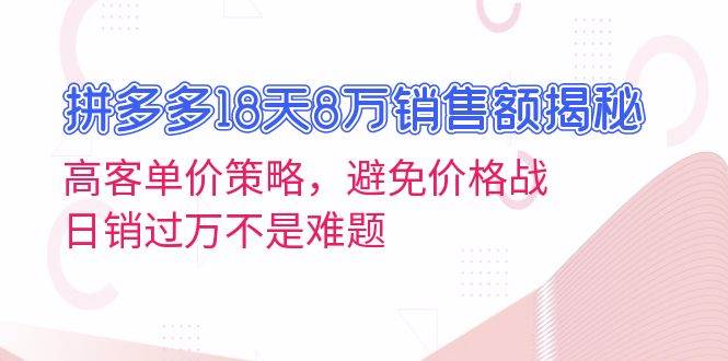 （13383期）拼多多18天8万销售额揭秘：高客单价策略，避免价格战，日销过万不是难题-404网创