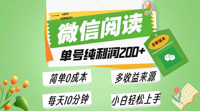 （13425期）最新微信阅读6.0，每日5分钟，单号利润200+，可批量放大操作，简单0成本-同心网创