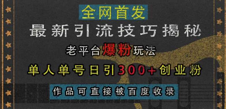 最新引流技巧揭秘，老平台爆粉玩法，单人单号日引300+创业粉，作品可直接被百度收录-404网创