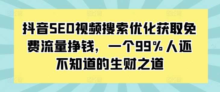 抖音SEO视频搜索优化获取免费流量挣钱，一个99%人还不知道的生财之道-同心网创