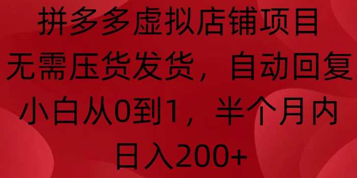 拼多多虚拟店铺项目，无需压货发货，自动回复，小白从0到1，半个月内日入200+【揭秘】-404网创