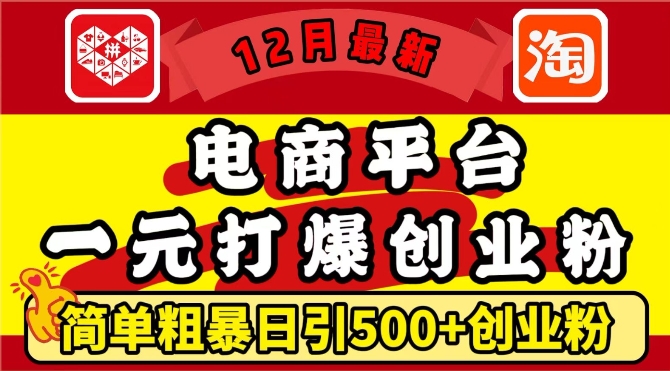 12月最新：电商平台1元打爆创业粉，简单粗暴日引500+精准创业粉，轻松月入过W【揭秘】-404网创