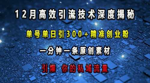 最新高效引流技术深度揭秘 ，单号单日引300+精准创业粉，一分钟一条原创素材，引爆你的私域流量-404网创