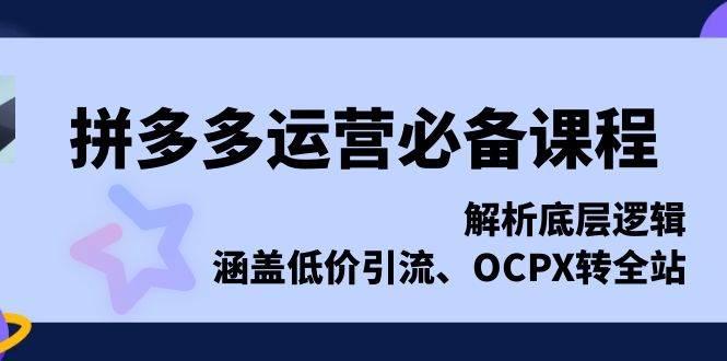 （13700期）拼多多运营必备课程，解析底层逻辑，涵盖低价引流、OCPX转全站-同心网创