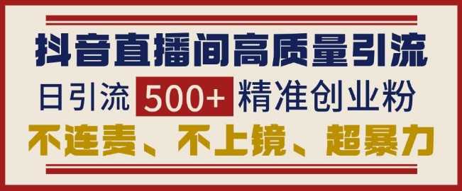 抖音直播间引流创业粉，无需连麦、不用上镜、超暴力，日引流500+高质量精准创业粉-404网创