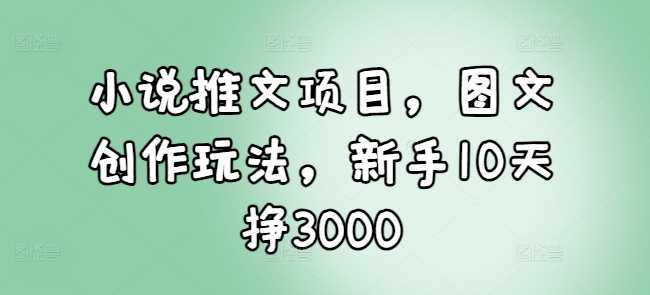 小说推文项目，图文创作玩法，新手10天挣3000-404网创