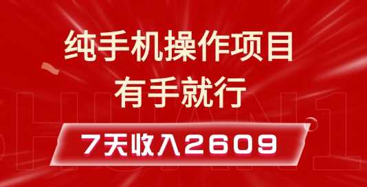 纯手机操作的小项目，有手就能做，7天收入2609+实操教程【揭秘】-同心网创